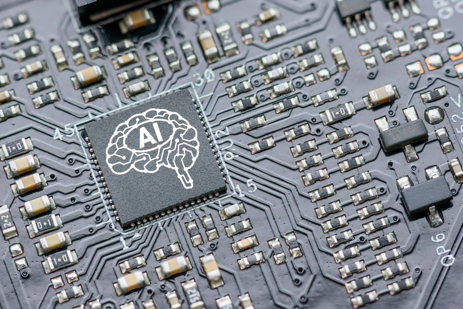 AI acceleration processor, central processing unit (CPU), or GPU chip on a motherboard. AI-focused hardware and software are updated in the mobile processor and smart device to mimic the human brain