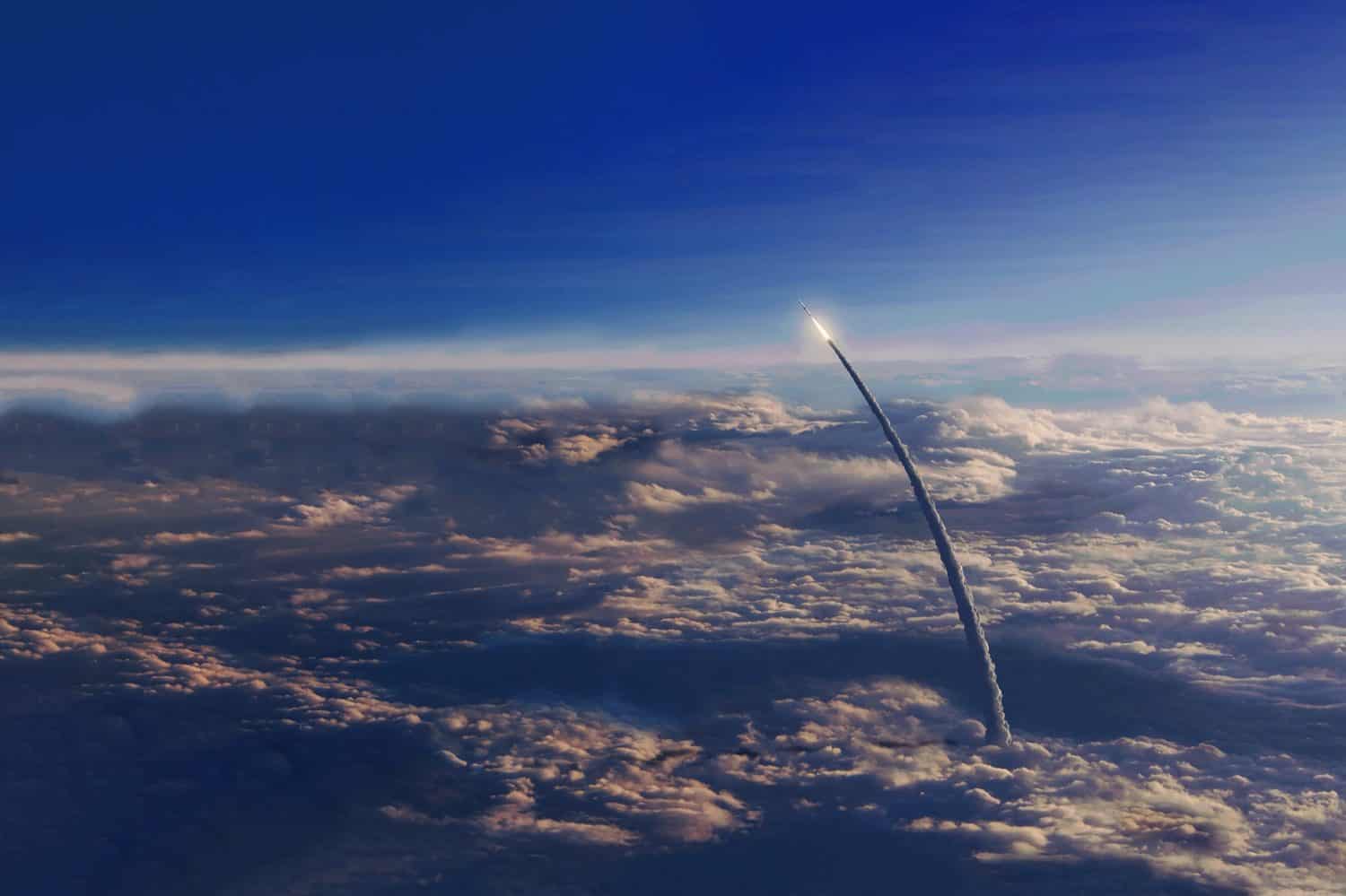 Rocket launch into space. Elements of this image furnished by NASA. High quality photo