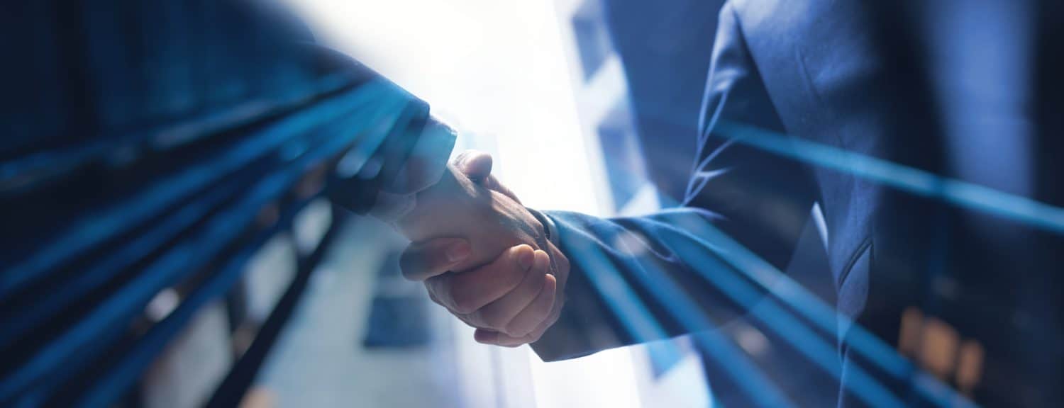 Businessmen making handshake with partner, greeting, dealing, merger and acquisition, business joint venture concept, for business, finance and investment background, teamwork and successful business