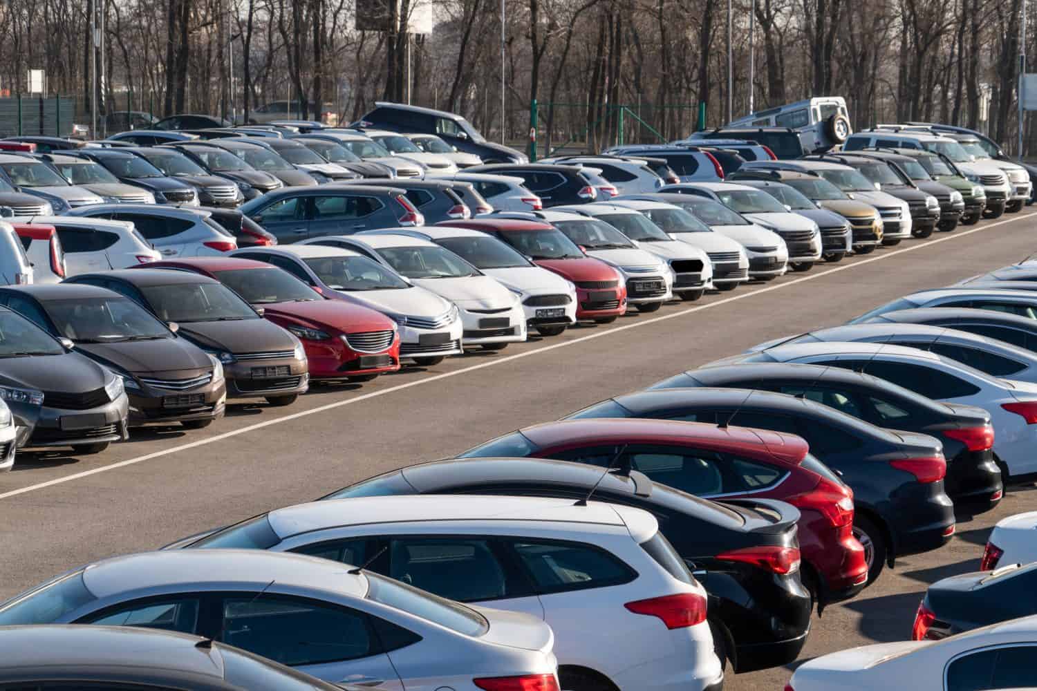 Cars in a row. Sales of used cars.