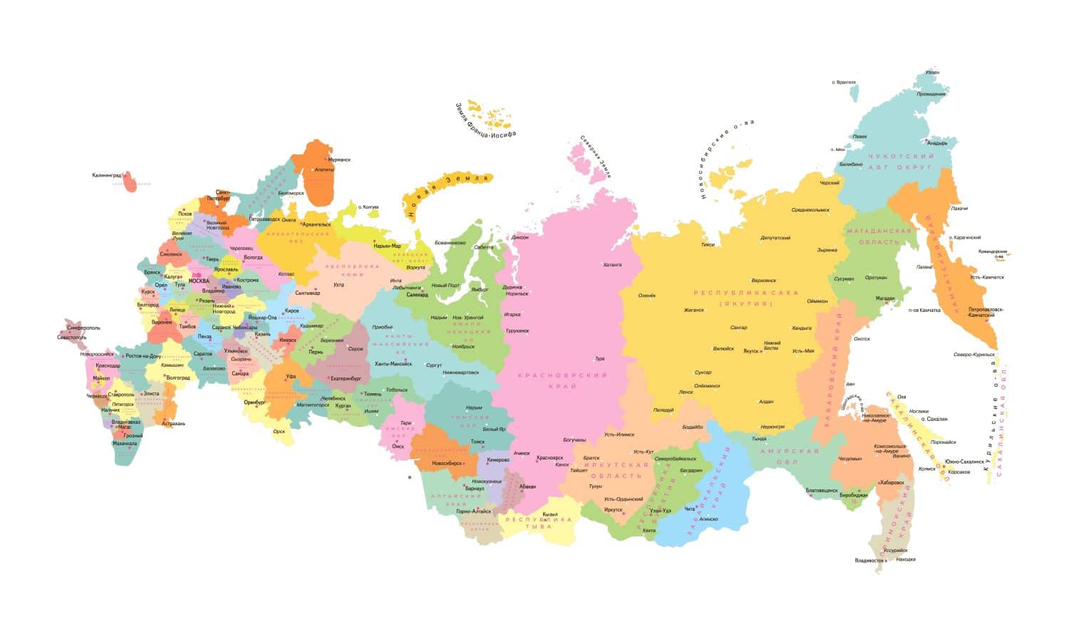 Map of Russia, region of Russia, cities of Russia, map