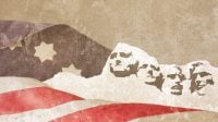 Mount Rushmore Presidents on Plaster Wall with Usa Flag