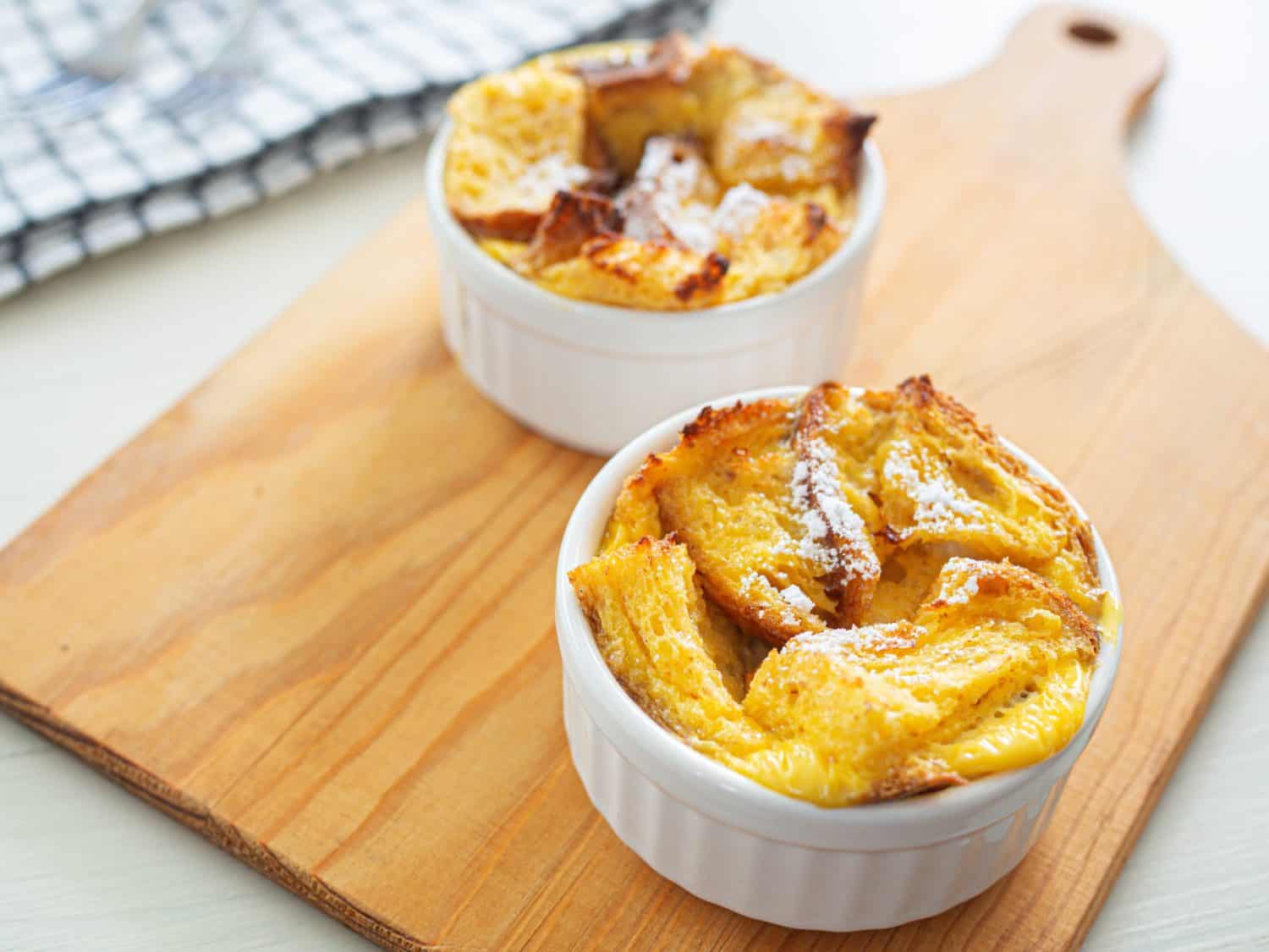 Homemade bread pudding on the table