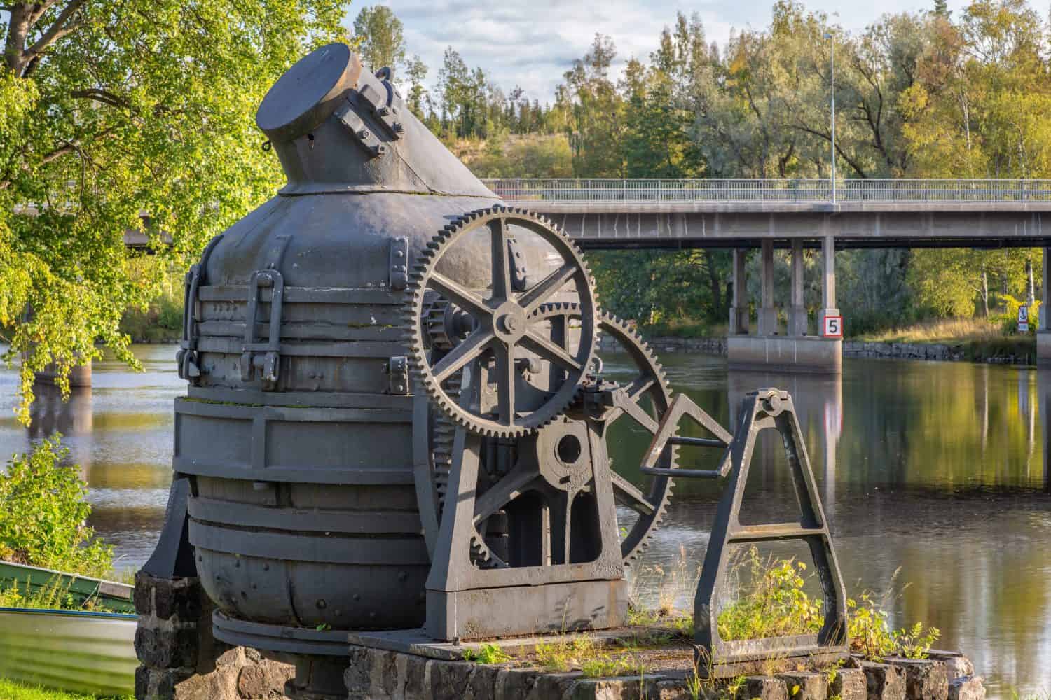 Old hand driven Bessemer converter that was used in an old steel mill in Fagersta, Sweden