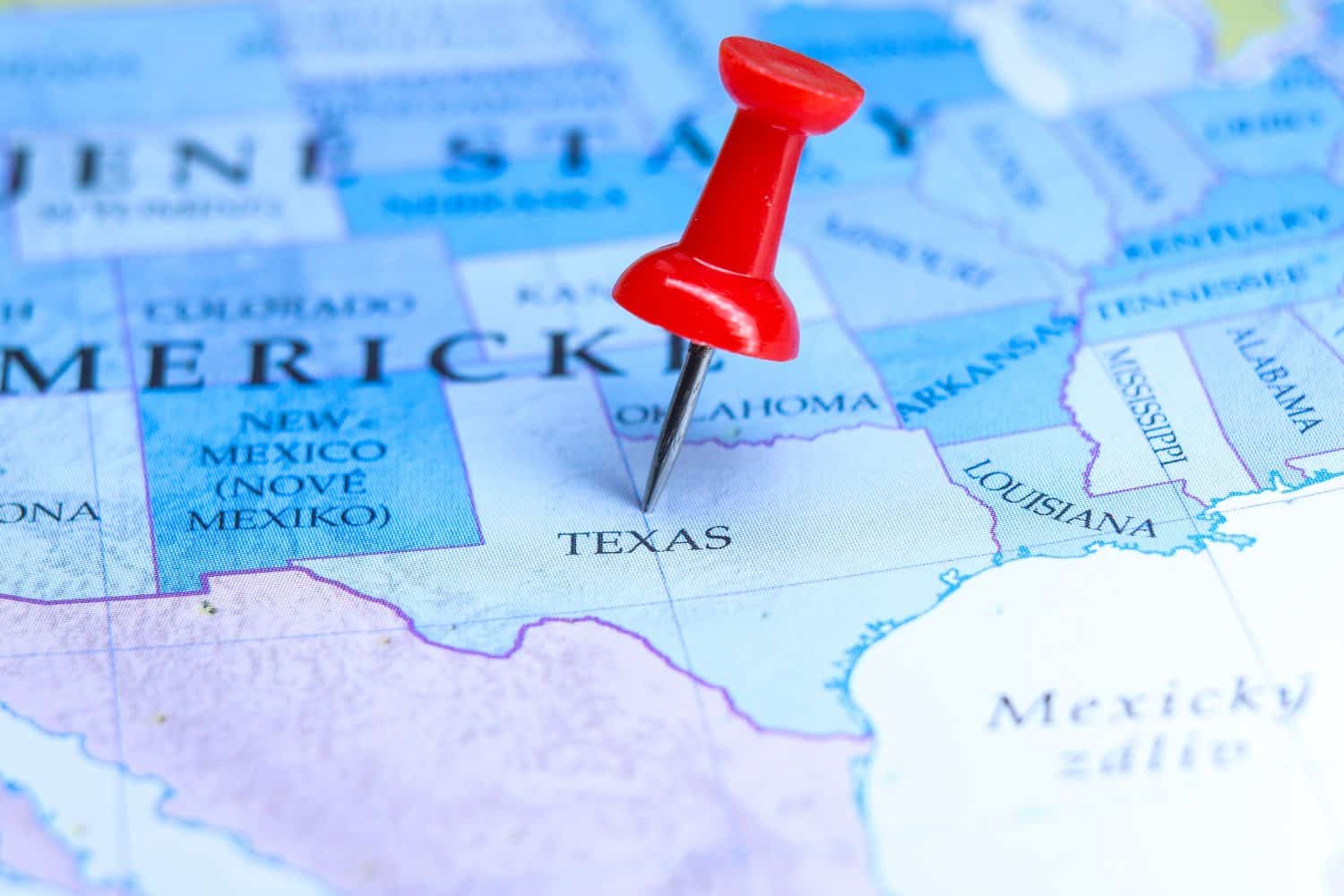 Texas pin on map of America