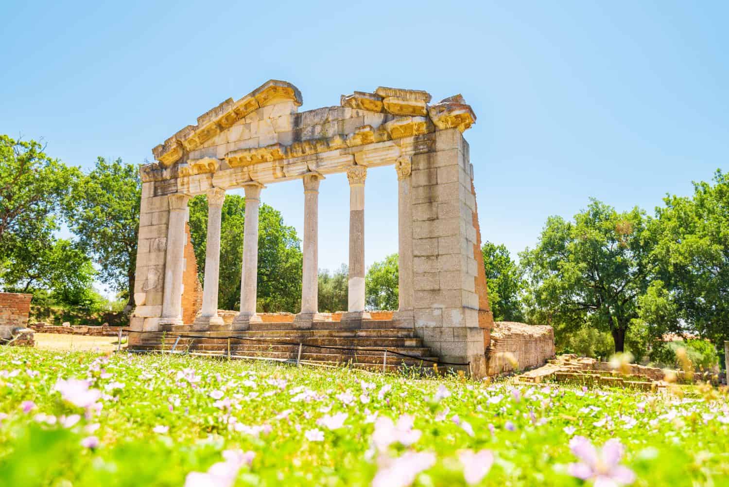 Ruins in ancient Apollonia, Albania. Traveling in Albania.