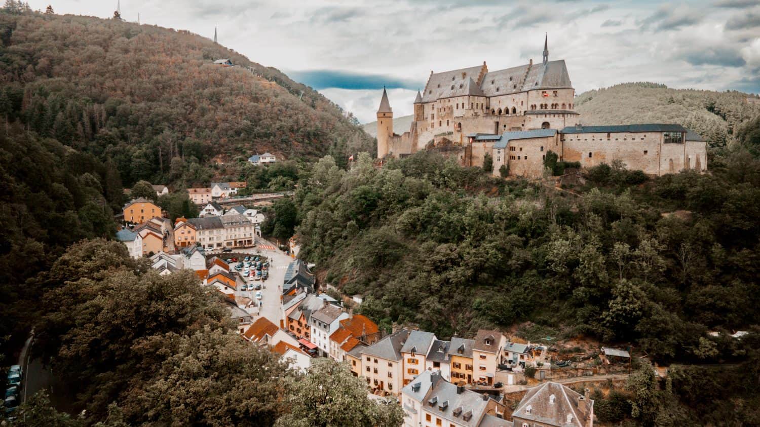 Vianden. Luxembourg. Medieval castle. Aerial photo