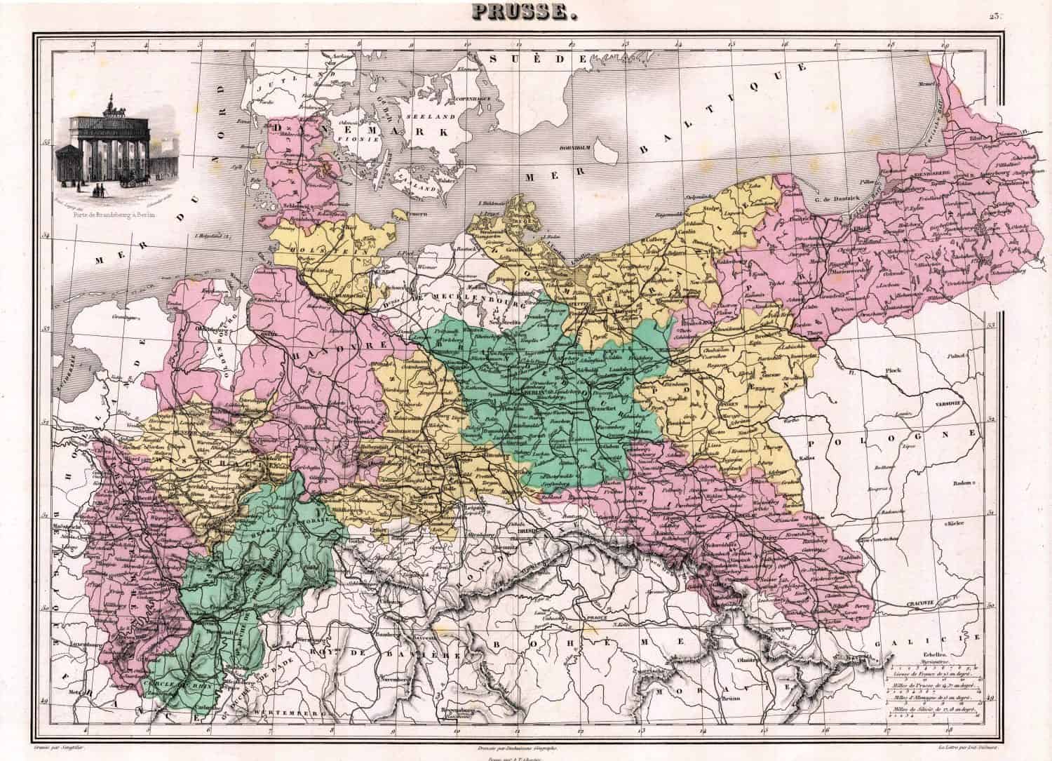 1870 Antique Map Prussia Germany