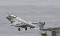 An EA-6B Prowler assigned to VAQ-130 lifts off from the flight deck of USS Harry S. Truman in support of Operation Enduring Freedom.