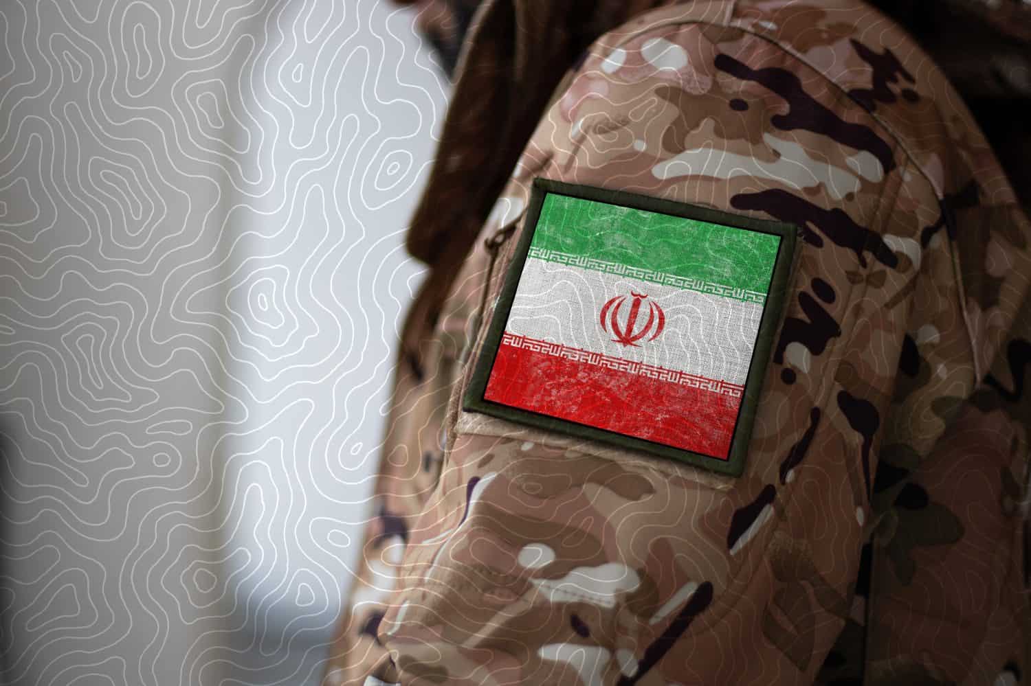 Iran Soldier, Soldier with flag Iran, Iran flag on a military uniform, Iran army, Camouflage clothing