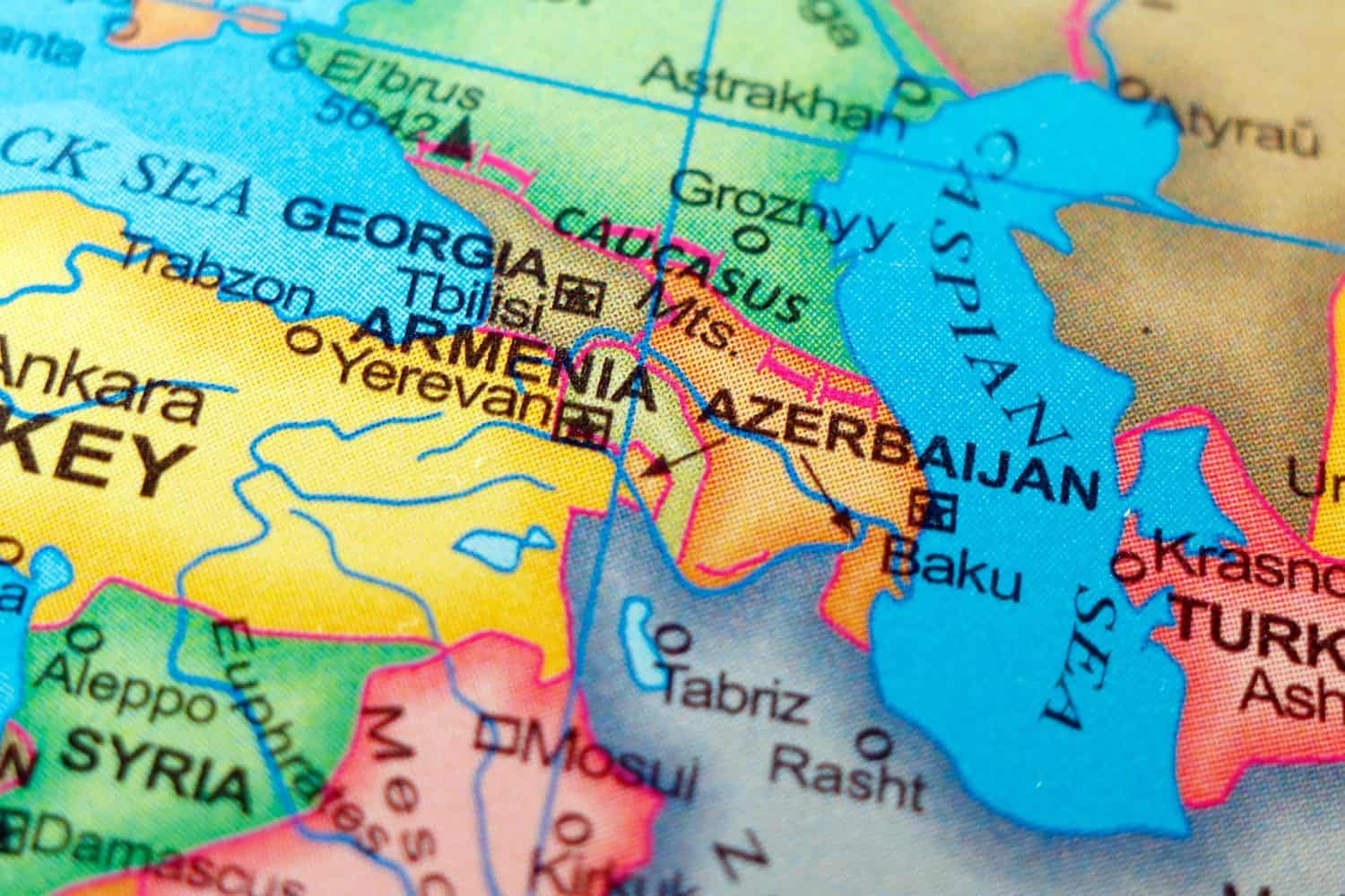 popular tourist destination armenia, georgia and azerbaijan geographical map