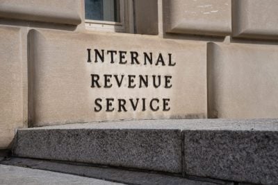 Sign at the Internal Revenue Service in Washington, DC