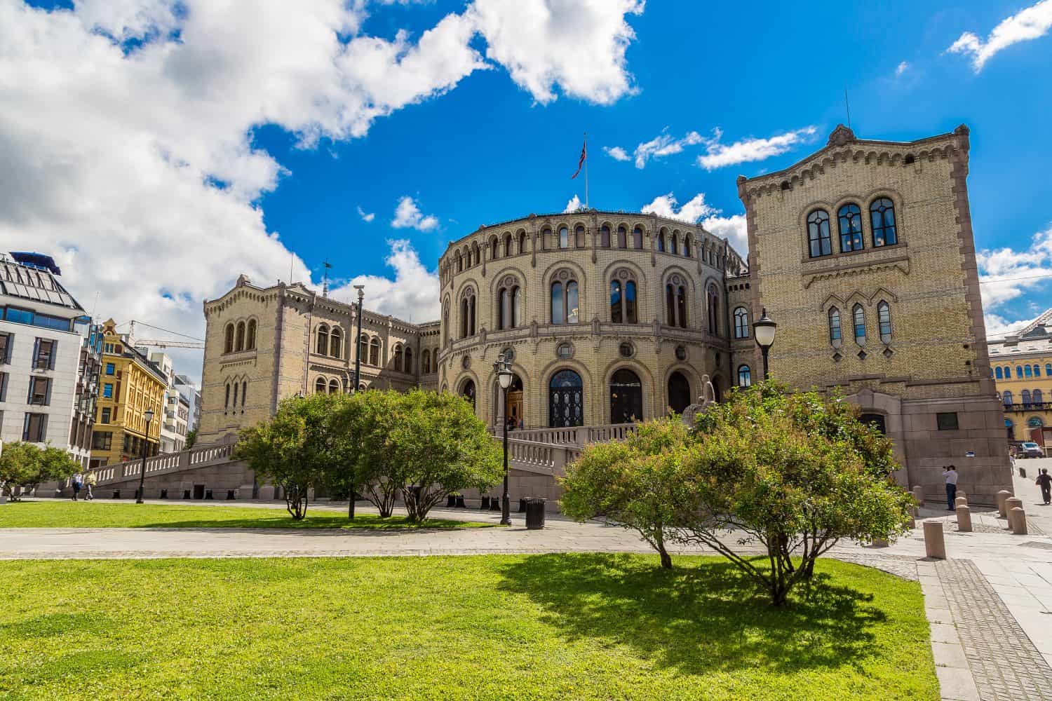 Oslo parliament in Norway in Oslo in a summer day