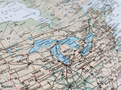 Map of the Great Lakes in North America, world tourism, travel destination, world politics, trade and economy