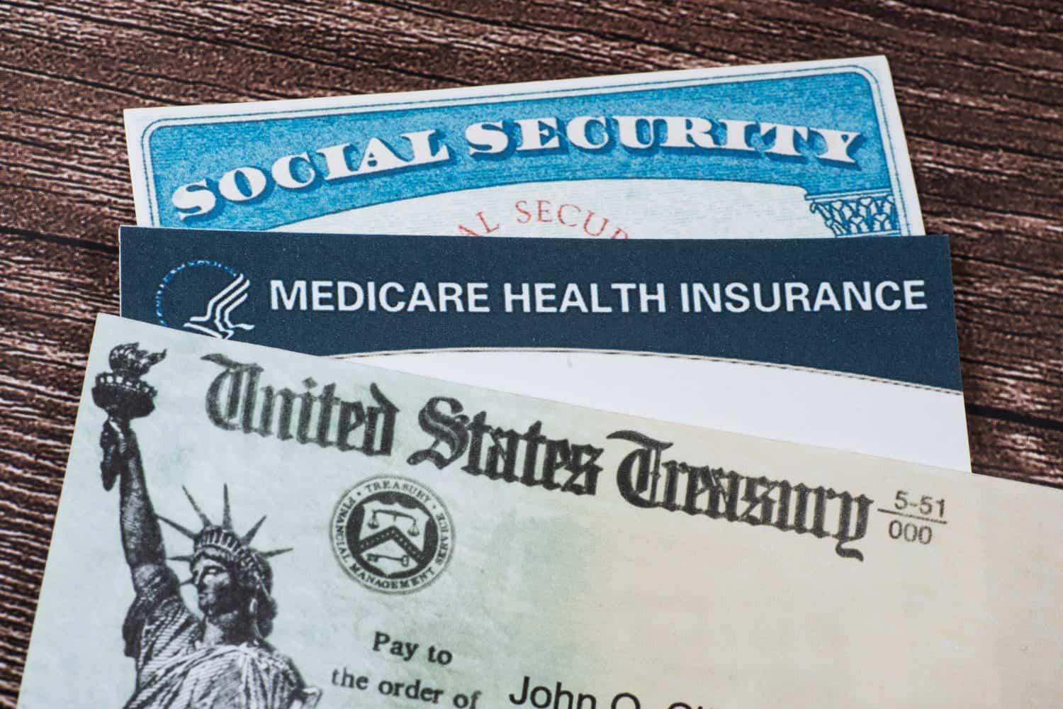 SSN and Medicare cards with a US Treasury Check