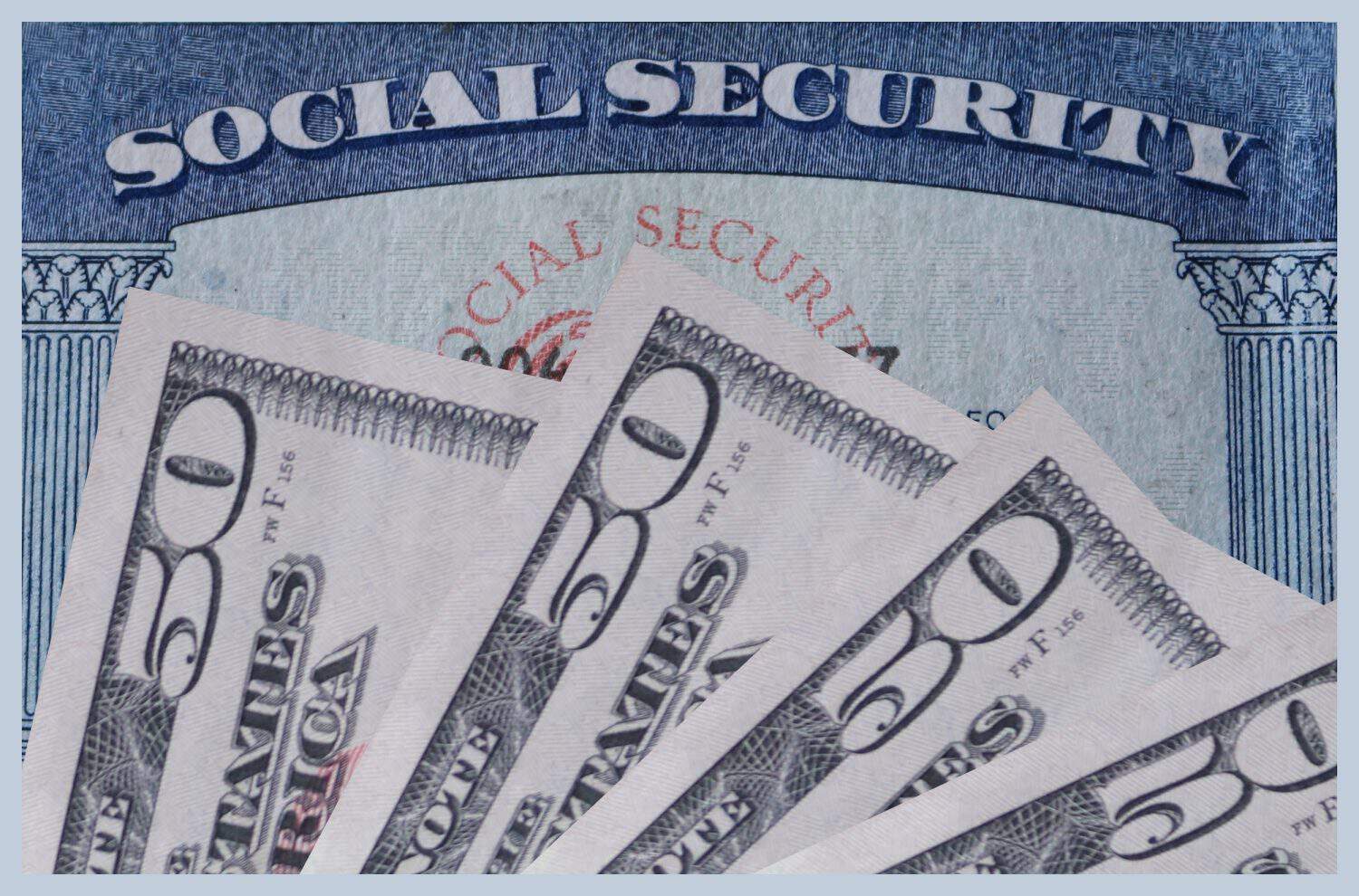 social security card with fifty dollars bills showing incoming cash flow