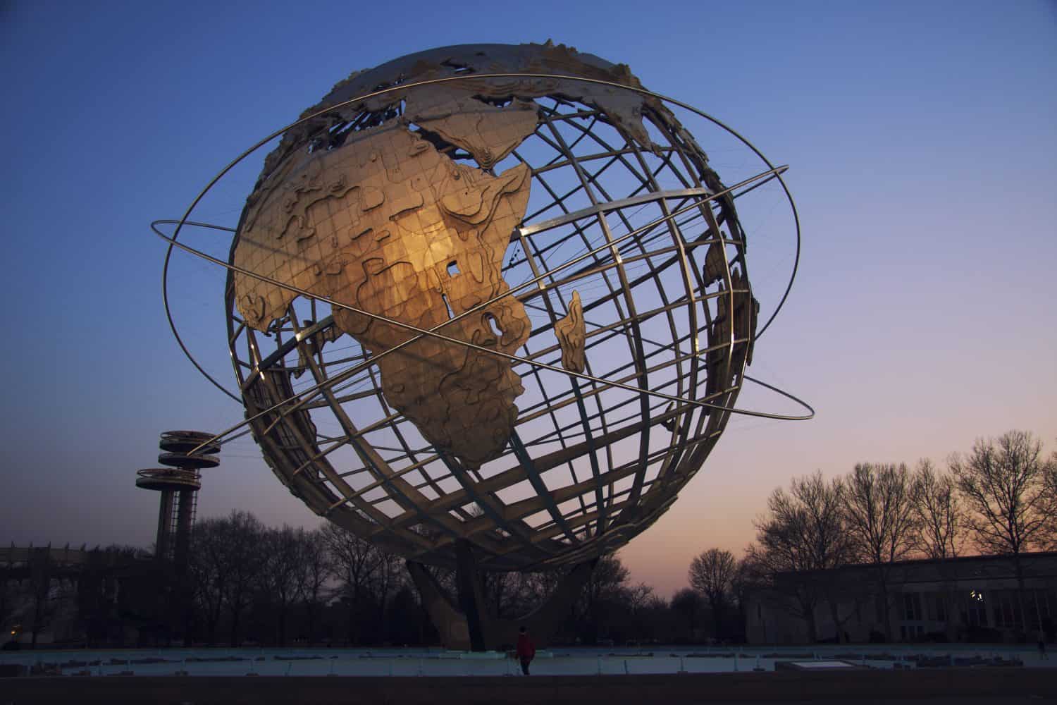 FLUSHING, NY - April 9: The iconic Unisphere in Flushing Meadows Corona Pk. in Queens, NYC as seen on April 9, 2009. The 12 story structure was commissioned for the 1964 NYC World's Fair.