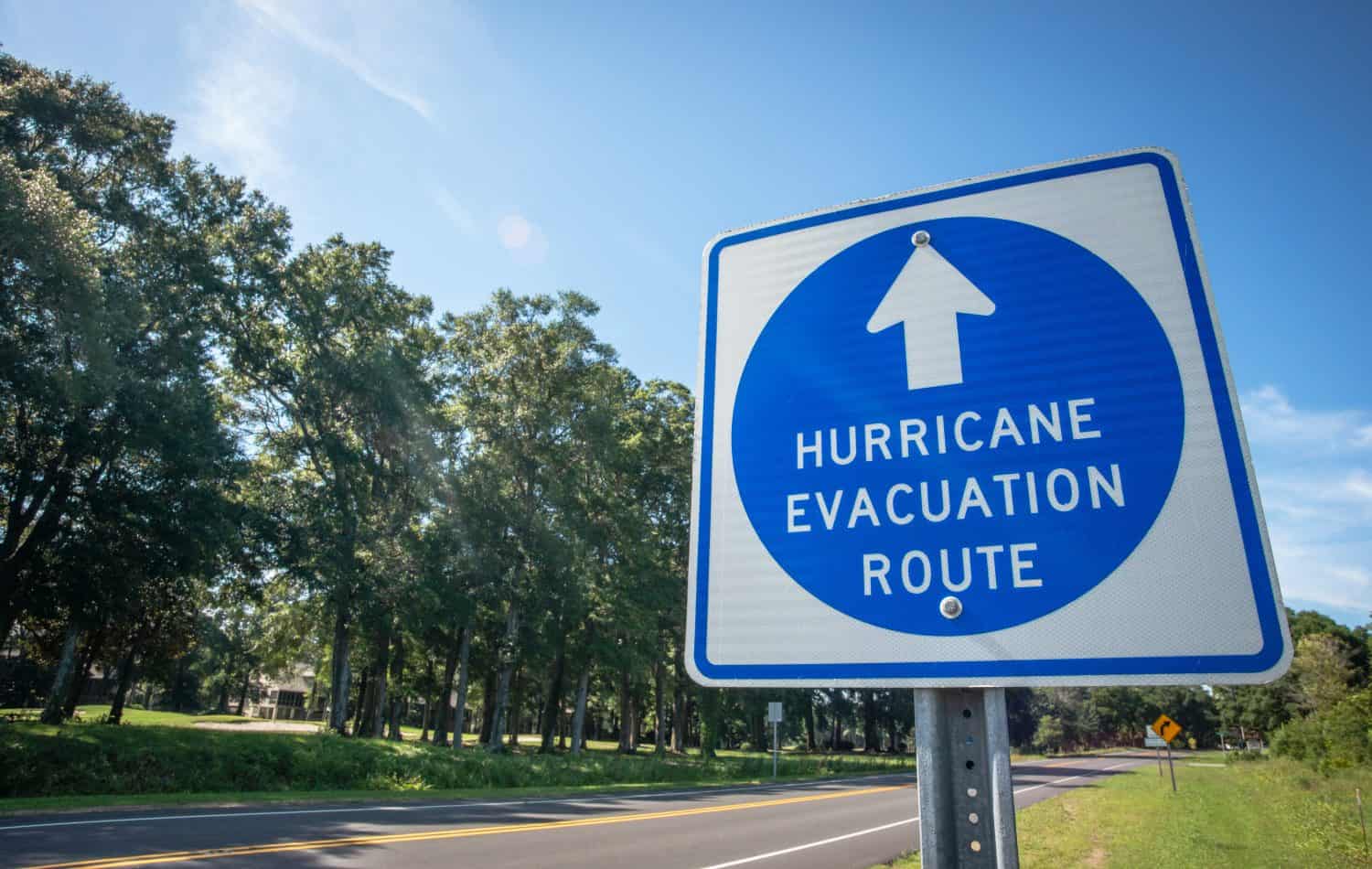 A sign directs hurricane evacuees to safety.