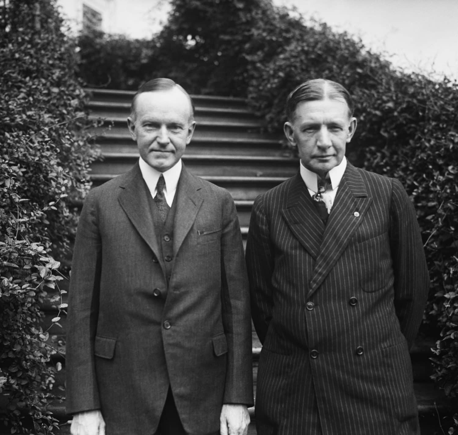 Calvin Coolidge with Charles Dawes, the Republican Vice Presidential nominee at the White House. June 1924. Both men were chosen as the Republican candidates at the party's National Convention in Clev