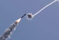Israel iron dome defense system intercepts incoming rockets