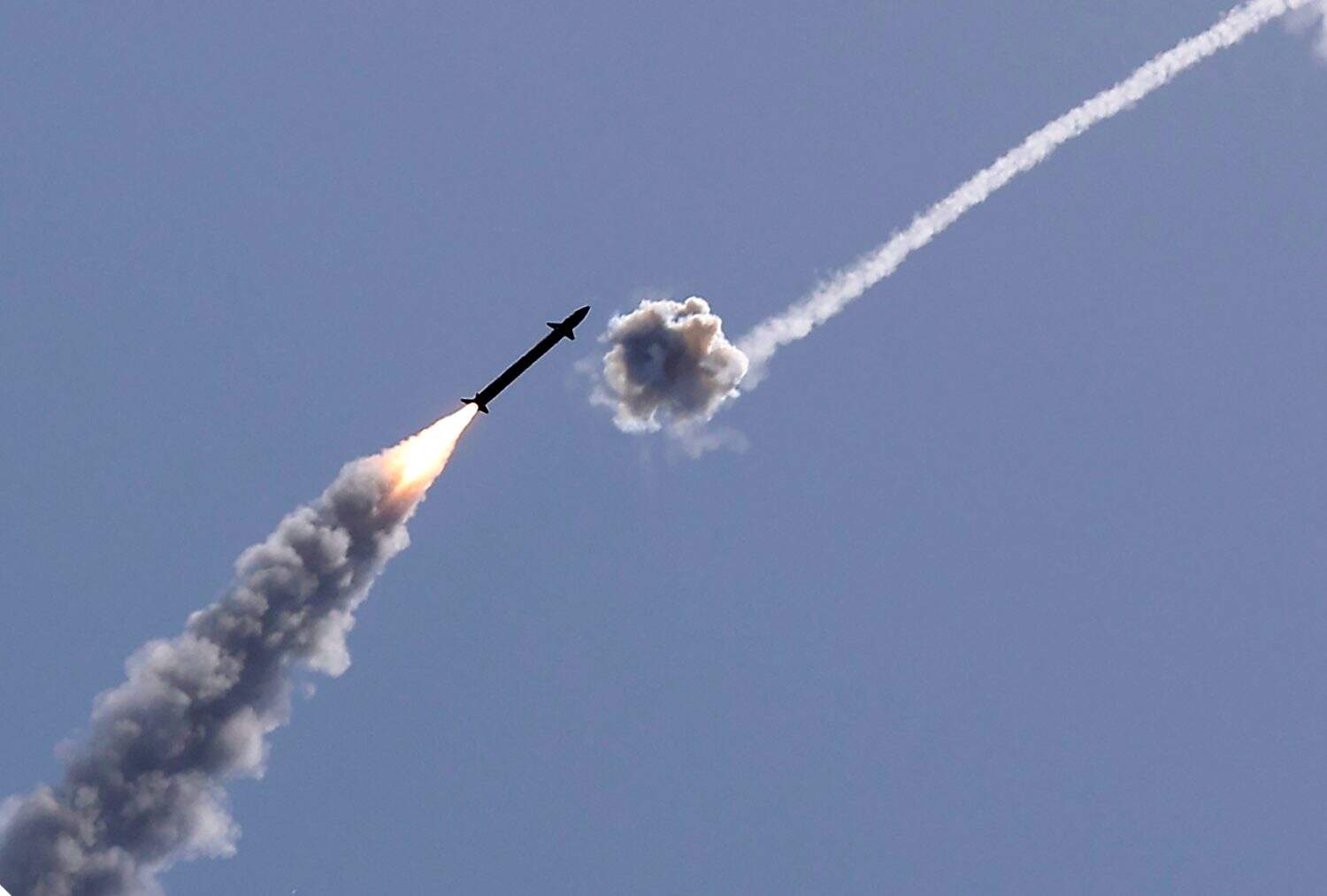 Israel iron dome defense system intercepts incoming rockets