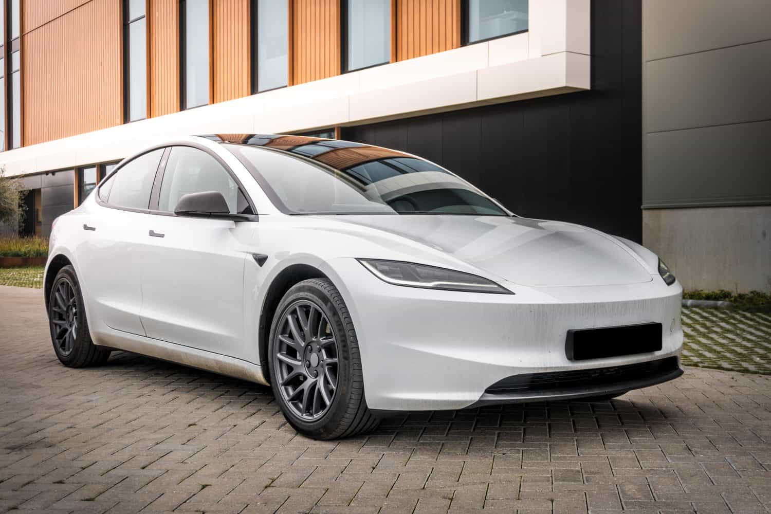 Modern American White Electric Car Sedan