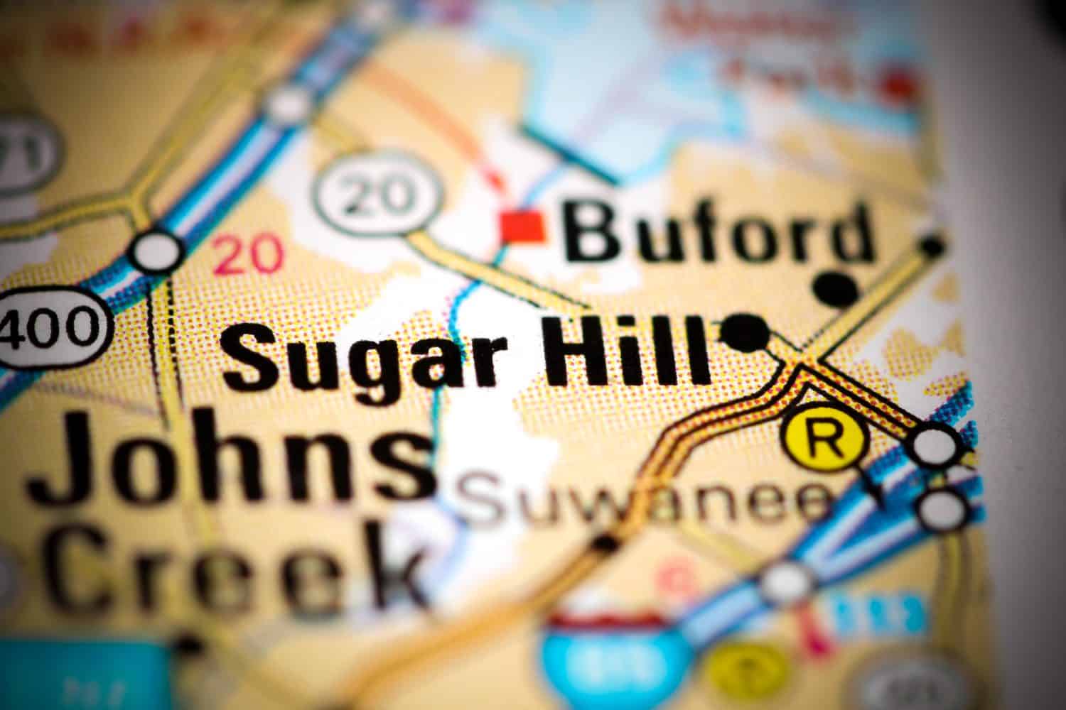 Sugar Hill. Georgia. USA on a map