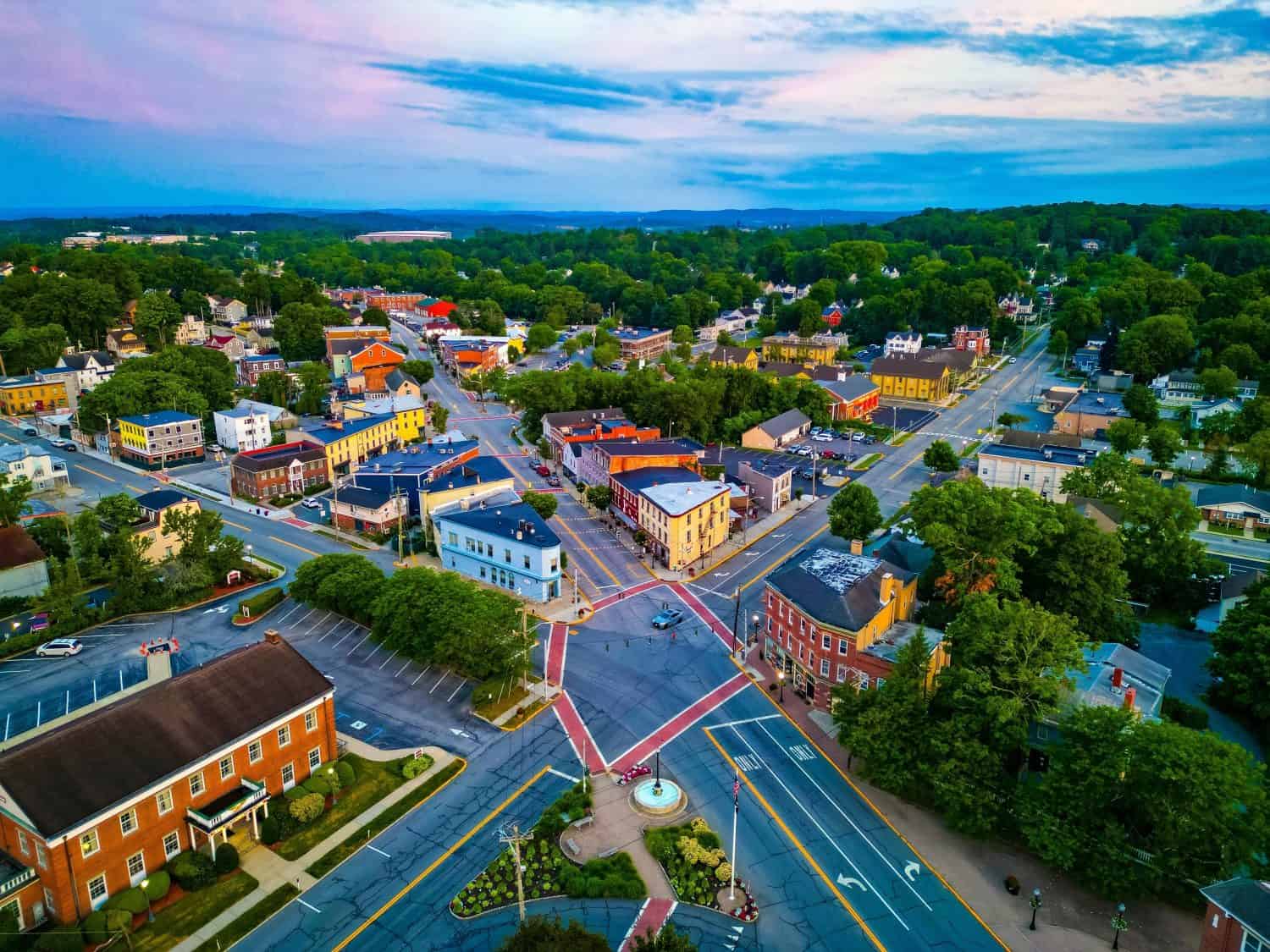 Aerial view of Goshen, New York at sunrise