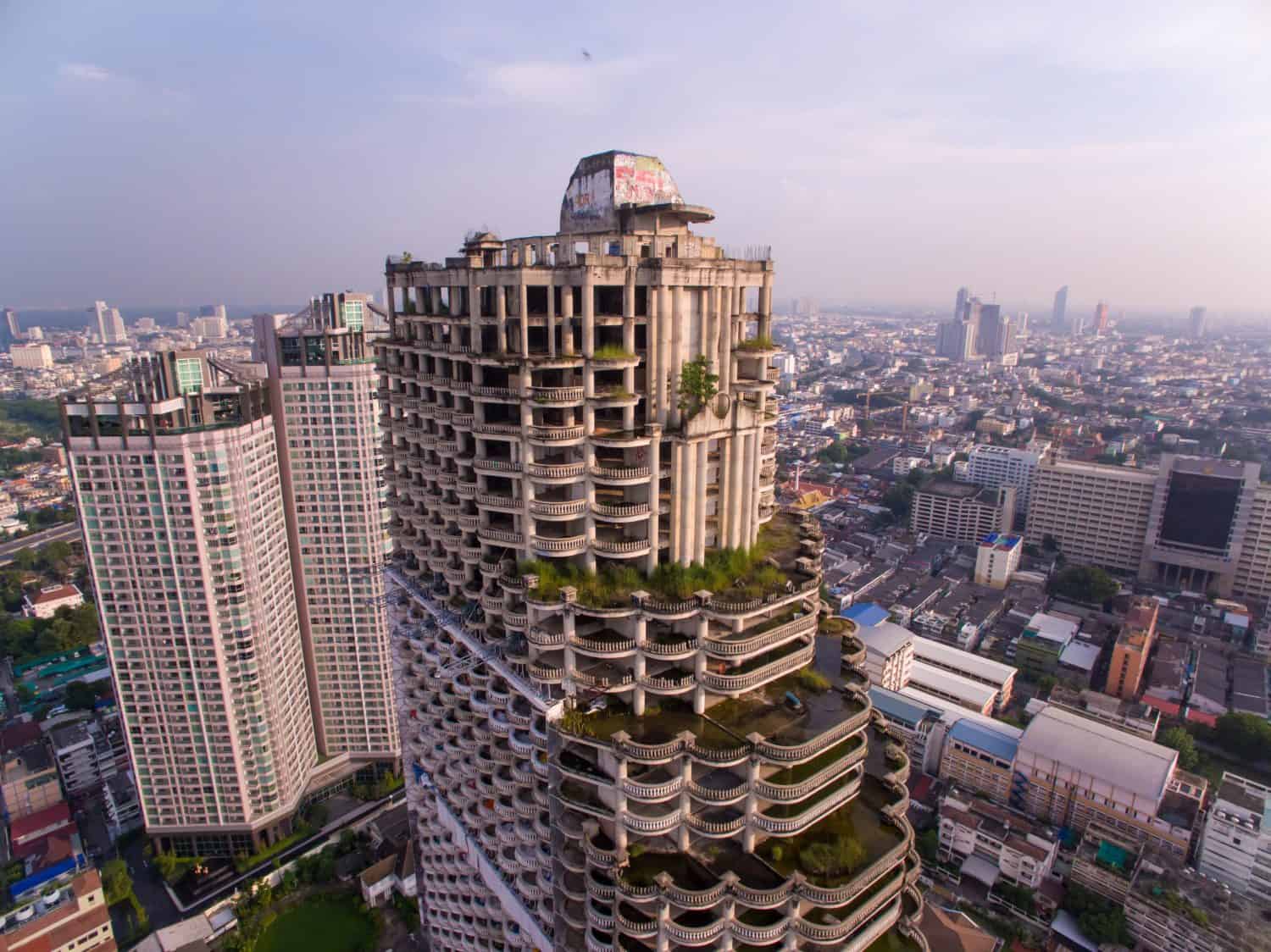 Sathorn Unique Tower - Unfinished Condominium Tower In Bangkok, Thailand, Aerial Shot