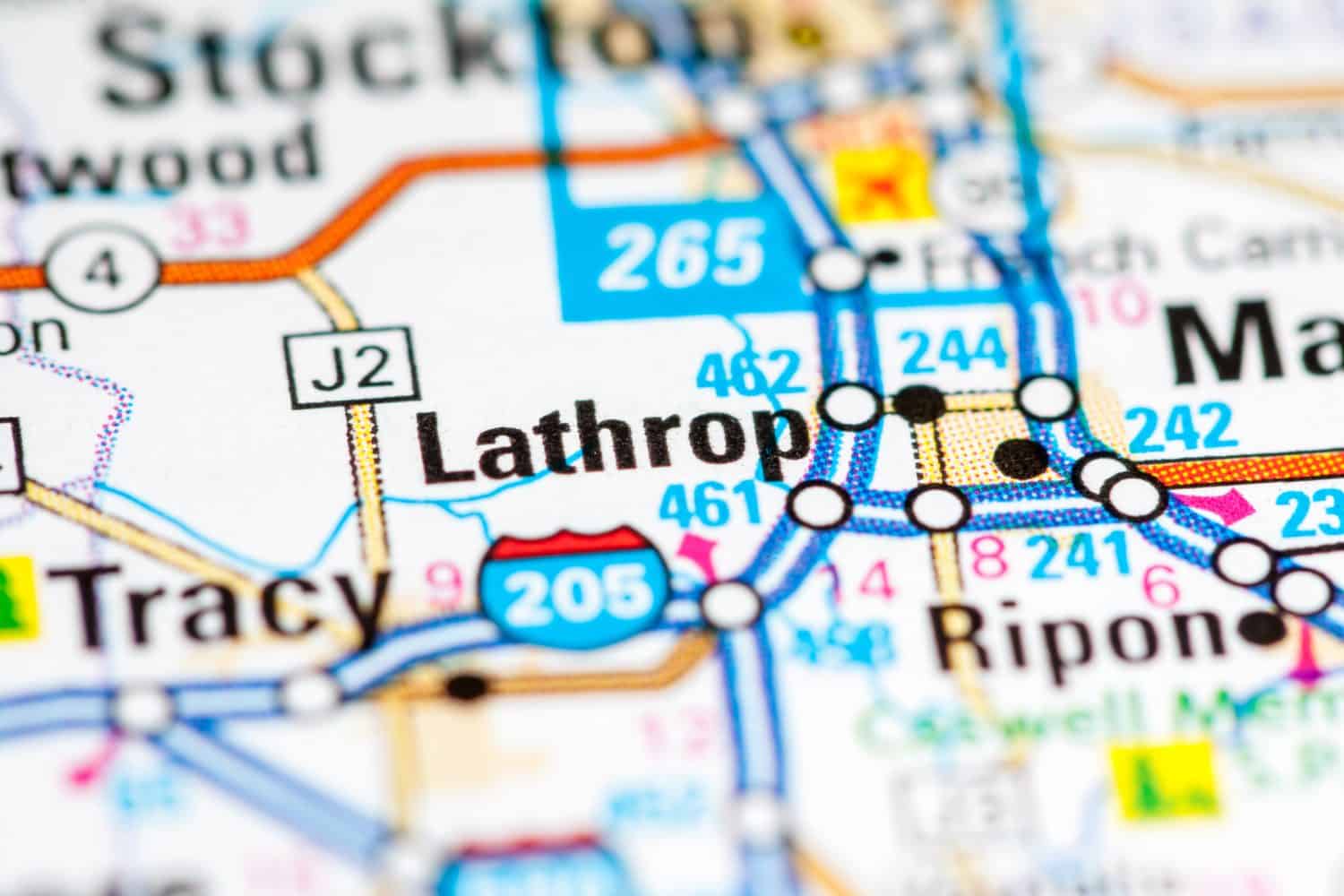Lathrop. California. USA on a map