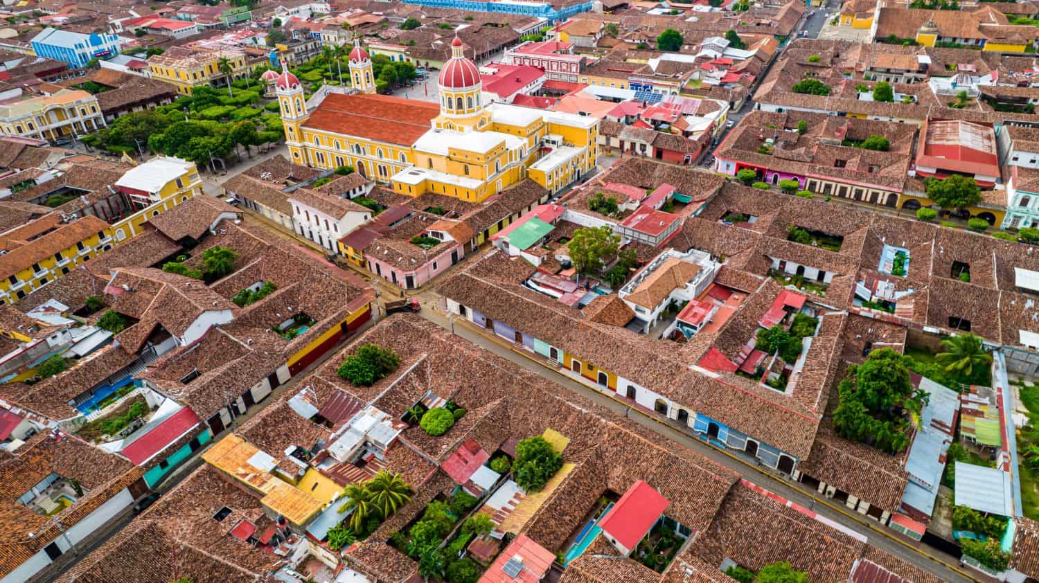 Granada, Nicaragua. Aerial Footage from a colonial city.