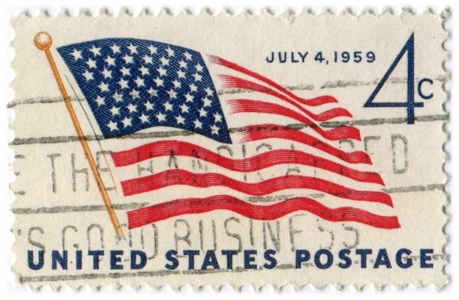 1959 4 cent US flag July 4th stamp with cancellation slogan
