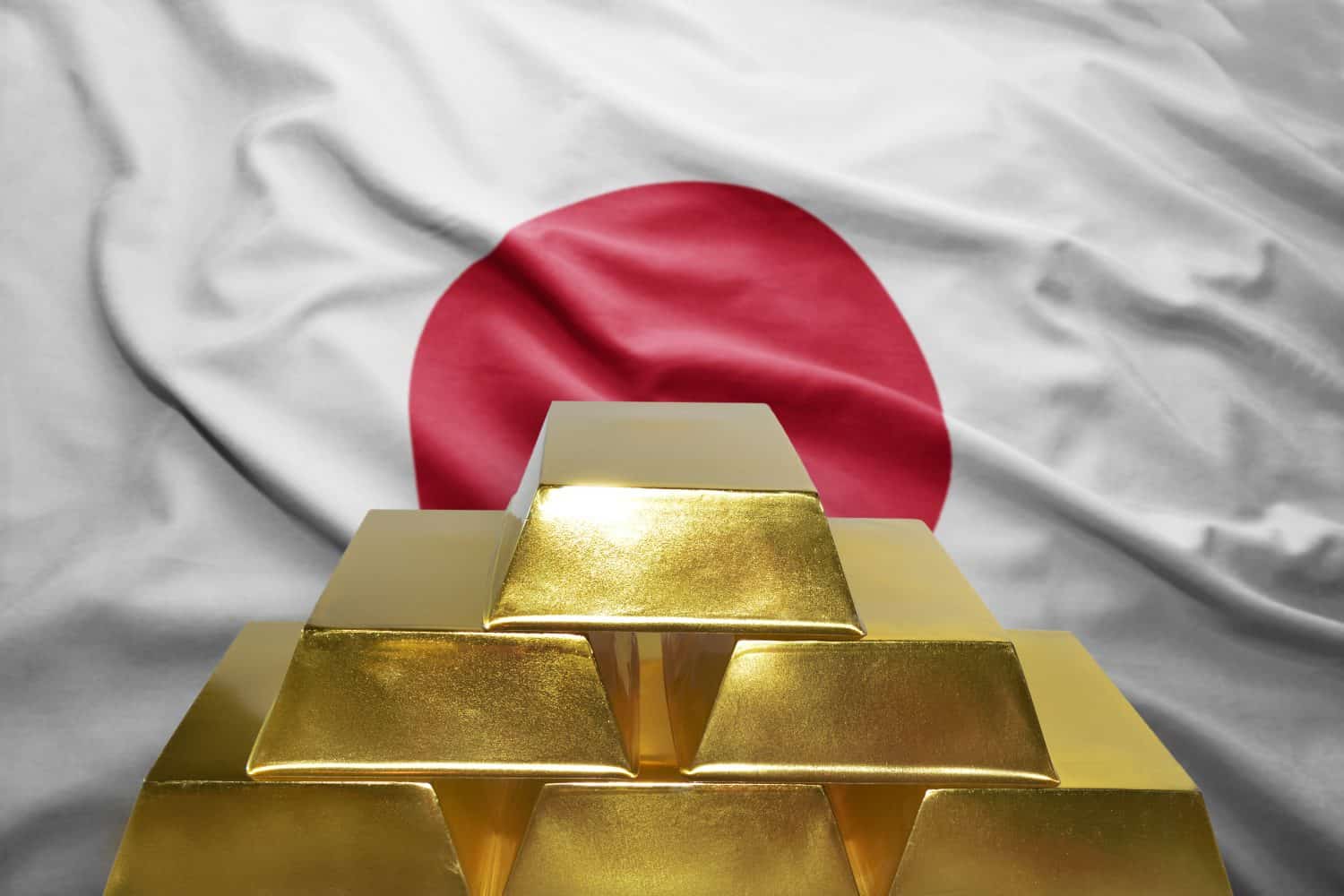 shining golden bullions on the japanese flag background