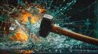 Smashing glass with hammer