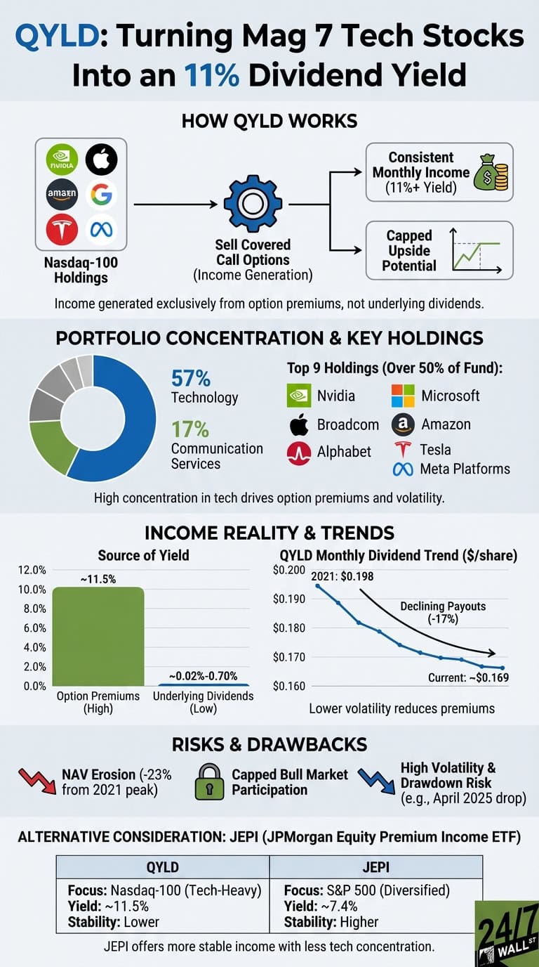 QYLD Turns Mag 7 Tech Stocks Into an 11% Dividend Yield - 24/7 Wall St.