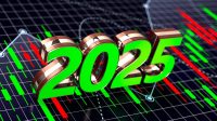 2025 Sign on a Candle Stick Financial Chart