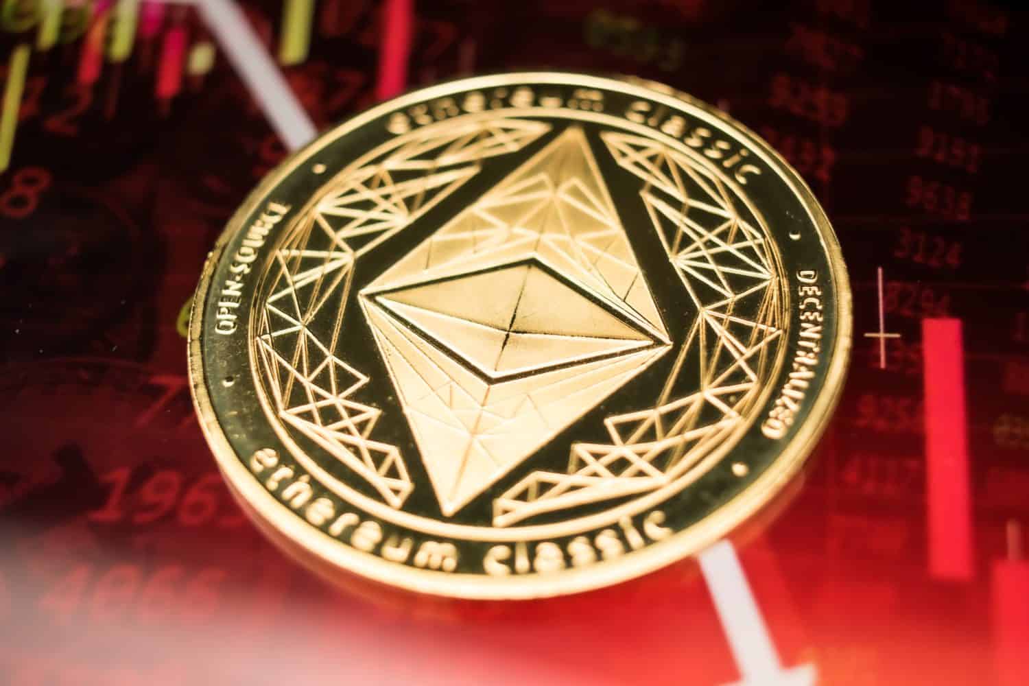 Golden Ethereum Coin on Futuristic Digital Technology Background