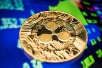 Golden Ripple XRP Coin on Futuristic Digital Technology Background