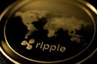 Golden Ripple XRP Coin on Black Background