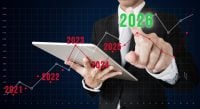 Business investment in 2026 concepts. Businessman pointing on 2026