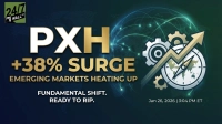 A dynamic graphic with a dark blue and green background featuring the text 'PXH +38% SURGE EMERGING MARKETS HEATING UP' in gold and white. Below it reads 'FUNDAMENTAL SHIFT. READY TO RIP.' in white. On the right, three gears mesh around a large compass showing a world map, with a bold golden arrow moving sharply upwards, symbolizing growth and market direction. The '24/7 WALL ST' logo is in the top left corner, and 'Jan 26, 2026 | 3:04 PM ET' is in the bottom right.
