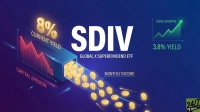 A digital graphic on a dark blue background featuring 'SDIV GLOBAL X SUPERDIVIDEND ETF' in large white letters. To the left, a golden '8% CURRENT YIELD' is above a red downward line graph labeled 'CAPITAL EROSION'. Below this, a blue container pours out numerous gold coins, each with a dollar sign, flowing to the right and labeled 'MONTHLY INCOME'. In the top right, a green upward line graph is labeled 'SCHD GROWTH' with '3.8% YIELD' below it. A '24/7 WALL ST' logo is in the bottom right corner.