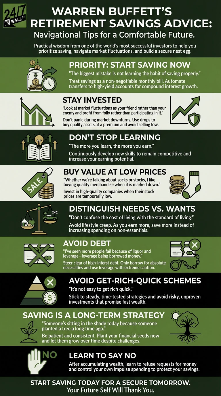 An infographic lists Warren Buffett