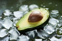 avocado on ice cubes