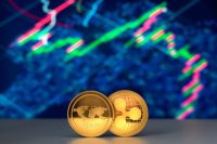 Ripple Cryptocurrency XRP with financial charts on background