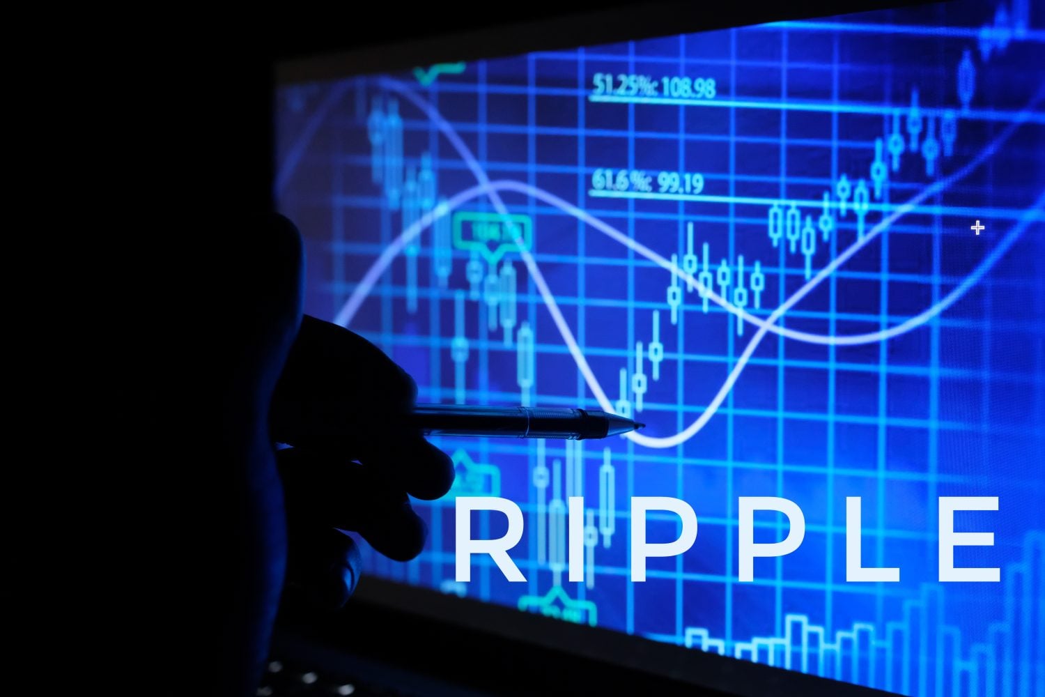 RIPPLE CRYPTO CURRENCY GRAPH WITH MAN HOLDING PEN