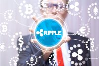 Ripple cryptocurrency cyber money concept. XRP ICO Digital Finance.
