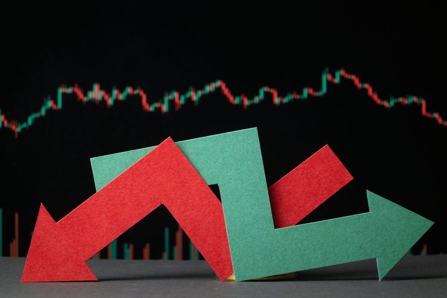 Indecision in the stock or crypto market. Price action going sideways before the next move. Economic growth or global recession.