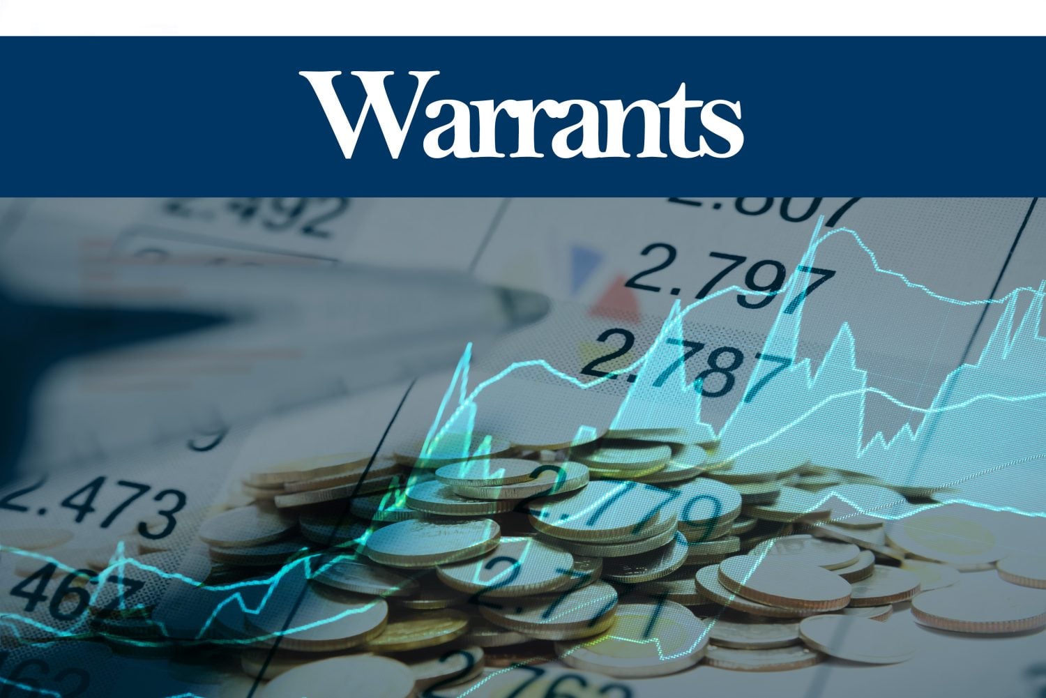Warrants - Abstract digital information to represent Business&Financial as concept. The word Warrants is a part of stock market vocabulary in stock photo