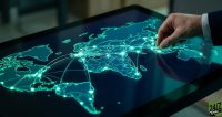 This concept uses a global data map to represent the shift toward Emerging Markets. The glowing circuits and saturated colors draw the eye to the 'International' aspect of the strategy, providing a sophisticated alternative to typical US-centric financial imagery.